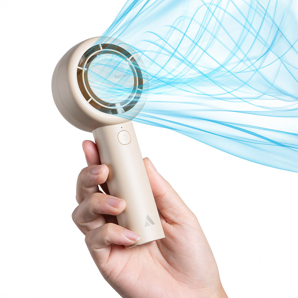 Aecooly PB01 İç Spiralli Çift Halka Hava Akışı Teknolojili 5 Kademeli Portatif Soğutucu El Fanı Bej