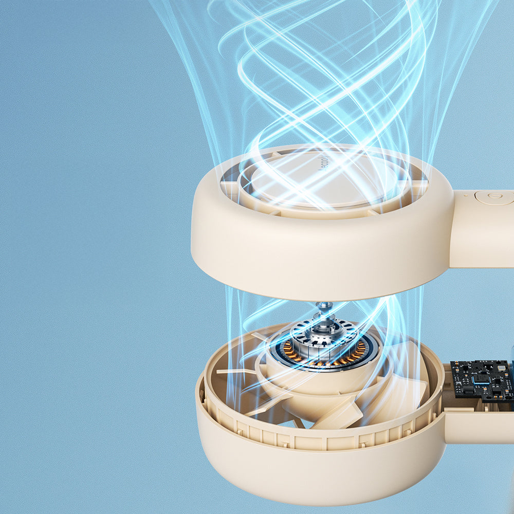 Aecooly PB01 İç Spiralli Çift Halka Hava Akışı Teknolojili 5 Kademeli Portatif Soğutucu El Fanı Bej