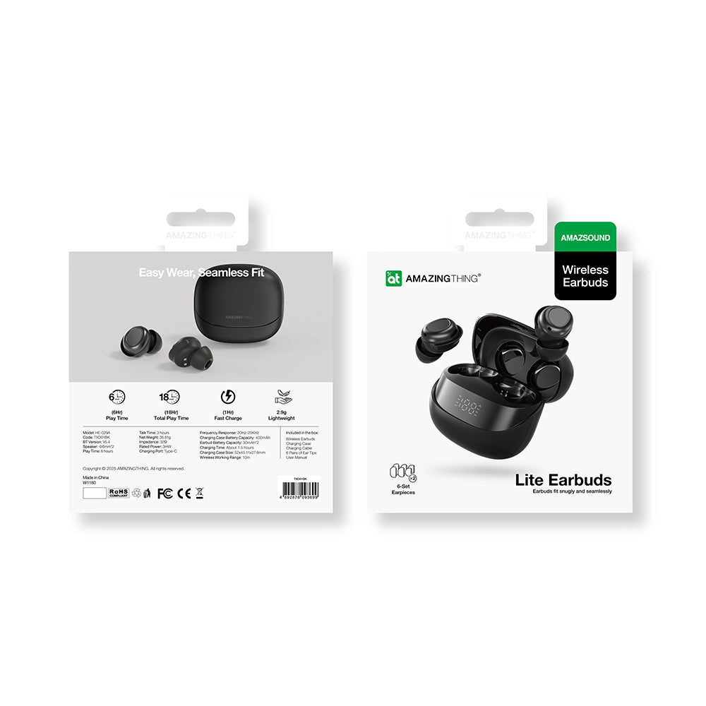 Amazingthing Amazsound Lite Dijital LED Göstergeli Kulak İçi Bluetooth Kulaklık v5.4 Siyah