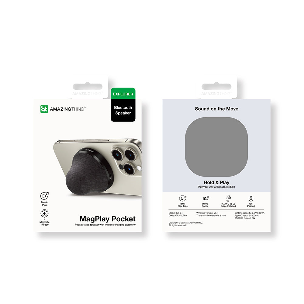 Amazingthing MagPlay Pocket Wireless Charging Mini Bluetooth Speaker v5.4 Black