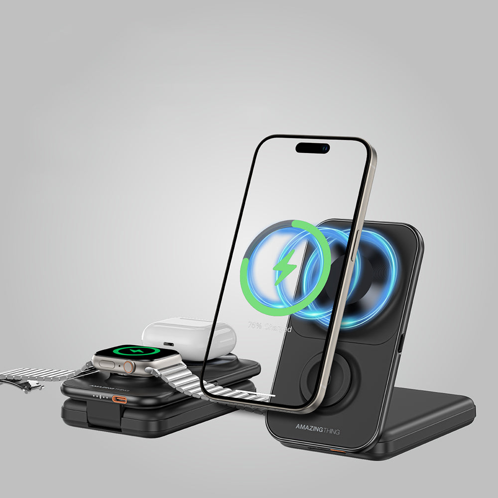 Amazingthing Thunder Pro Mag 6in1 PD22.5W Foldable Stand Wireless Power Bank 8000mAh Black