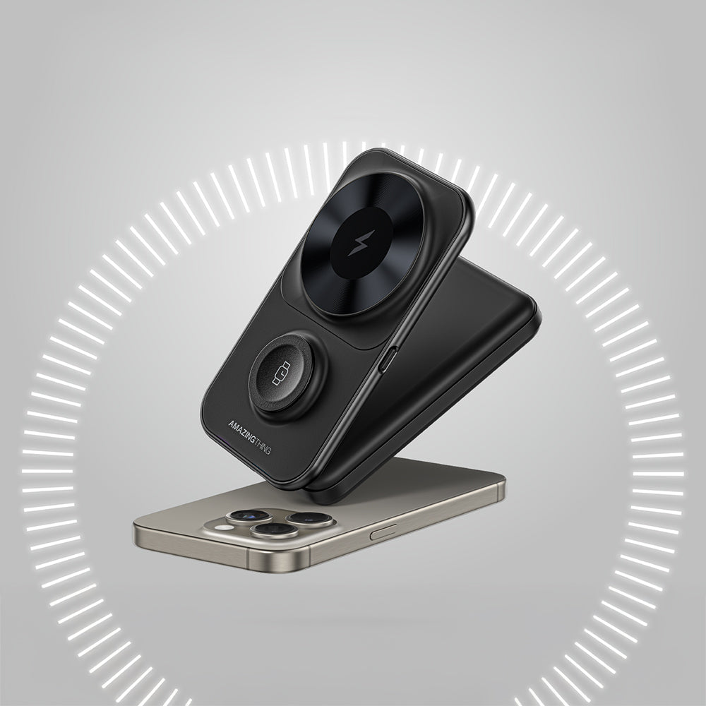 Amazingthing Thunder Pro Mag 6in1 PD22.5W Foldable Stand Wireless Power Bank 8000mAh Black