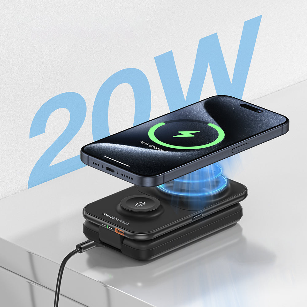 Amazingthing Thunder Pro Mag 6in1 PD22.5W Foldable Stand Wireless Power Bank 8000mAh Black
