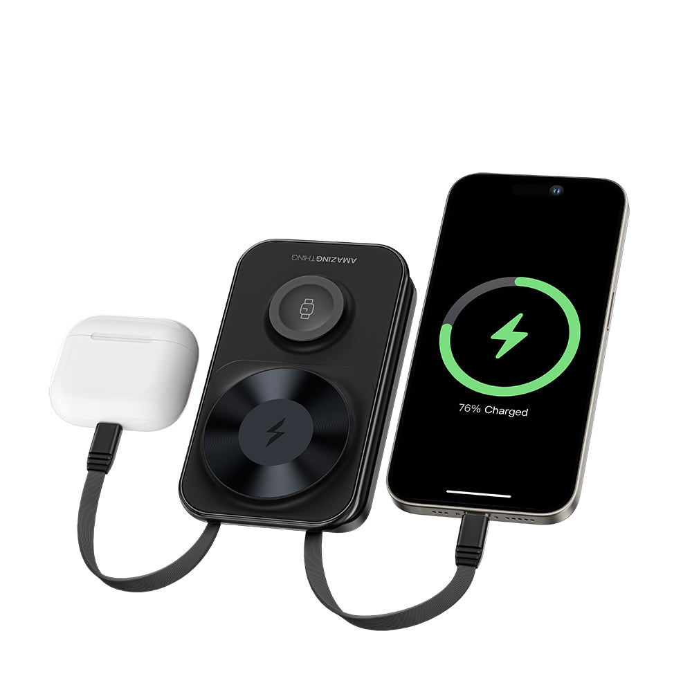 Amazingthing Thunder Pro Mag 6in1 PD22.5W Foldable Stand Wireless Power Bank 8000mAh Black
