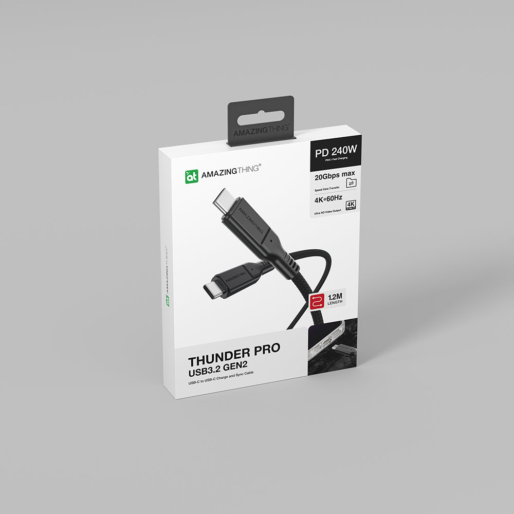 Amazingthing Thunder Pro USB3.2 Gen2 PD3.1 Port Korumalı Type-C to Type-C Kablo 120cm 240W 4K@60Hz Gri
