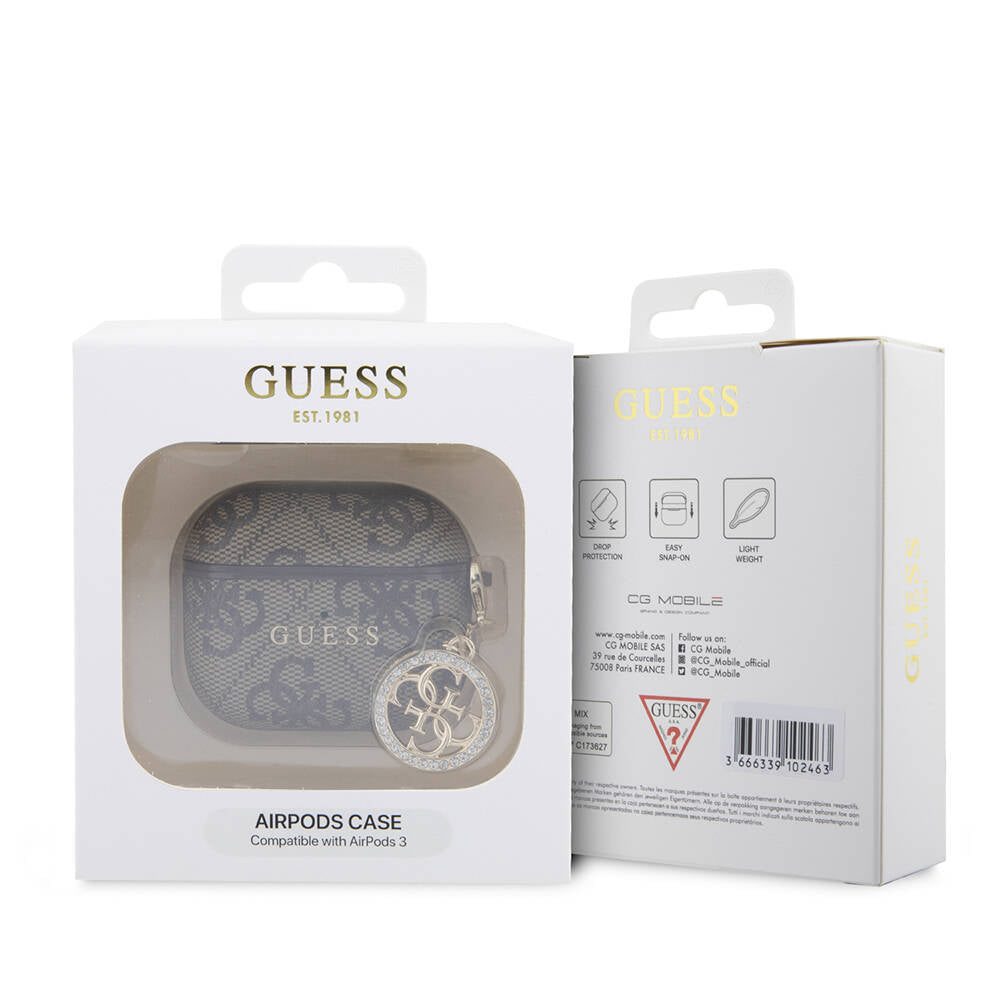 Apple Airpods 3rd Generation Case Guess Original Licensed PU Leather 4G Patterned 4G Charm Cover Brown