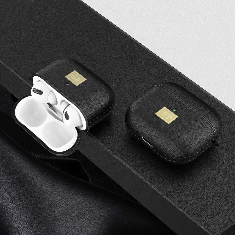 Apple Airpods 3. Nesil Kılıf Deri Görünümlü Askı Aparatlı Wlons Kılıf Siyah