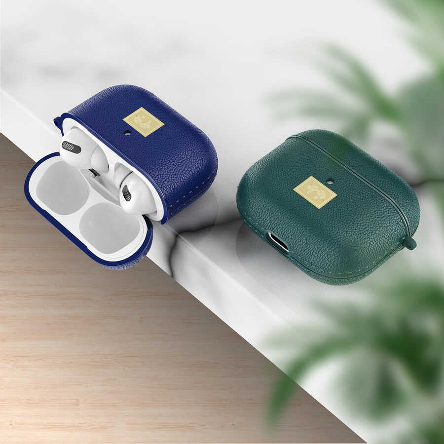 Apple Airpods 3. Nesil Kılıf Deri Görünümlü Askı Aparatlı Wlons Kılıf Koyu Yeşil