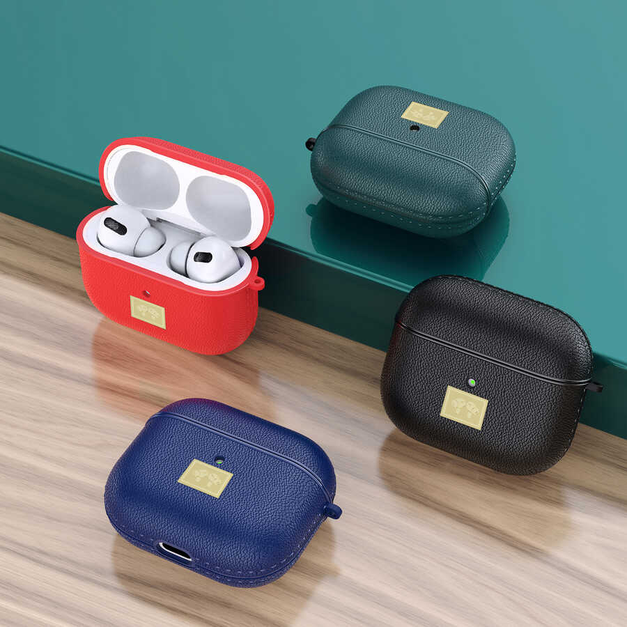 Apple Airpods 3rd Generation Case Leather Look with Strap Wlons Case Red