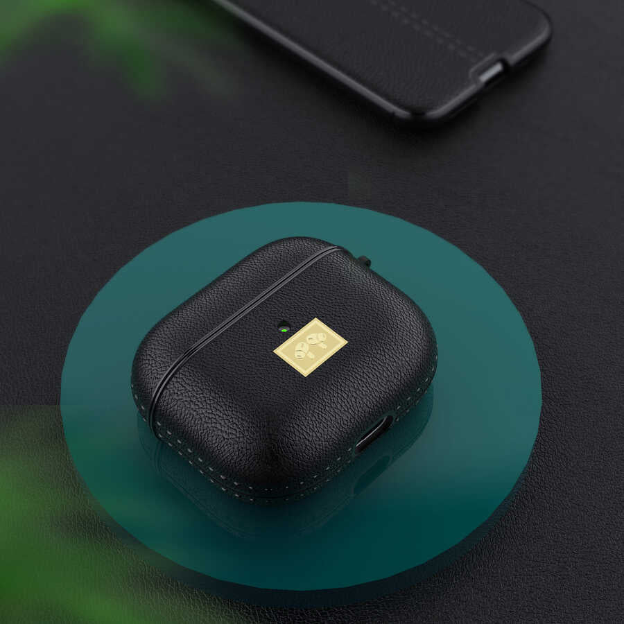 Apple Airpods 3. Nesil Kılıf Deri Görünümlü Askı Aparatlı Wlons Kılıf Siyah