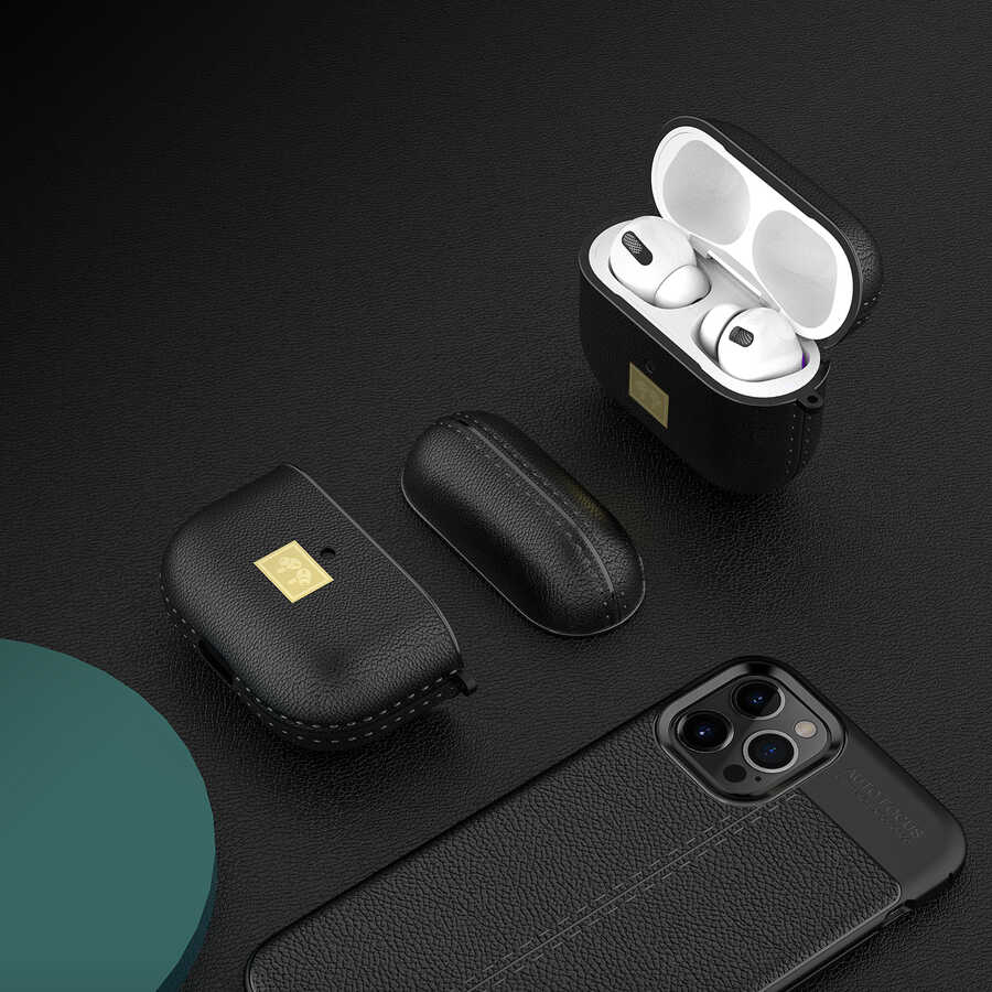 Apple Airpods 3. Nesil Kılıf Deri Görünümlü Askı Aparatlı Wlons Kılıf Siyah