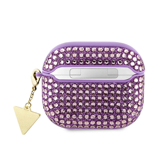 Apple Airpods 3. Nesil Kılıf Guess Orjinal Lisanslı Parıltılı Taş Kaplamalı Üçgen Logo Süs Zincirli Kapak Mor