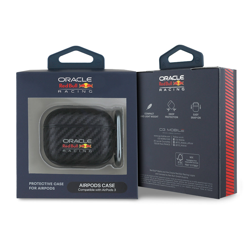 Apple Airpods 3rd Generation Case Redbull Original Licensed PU Carbon Fiber Design Cover with Strap Black