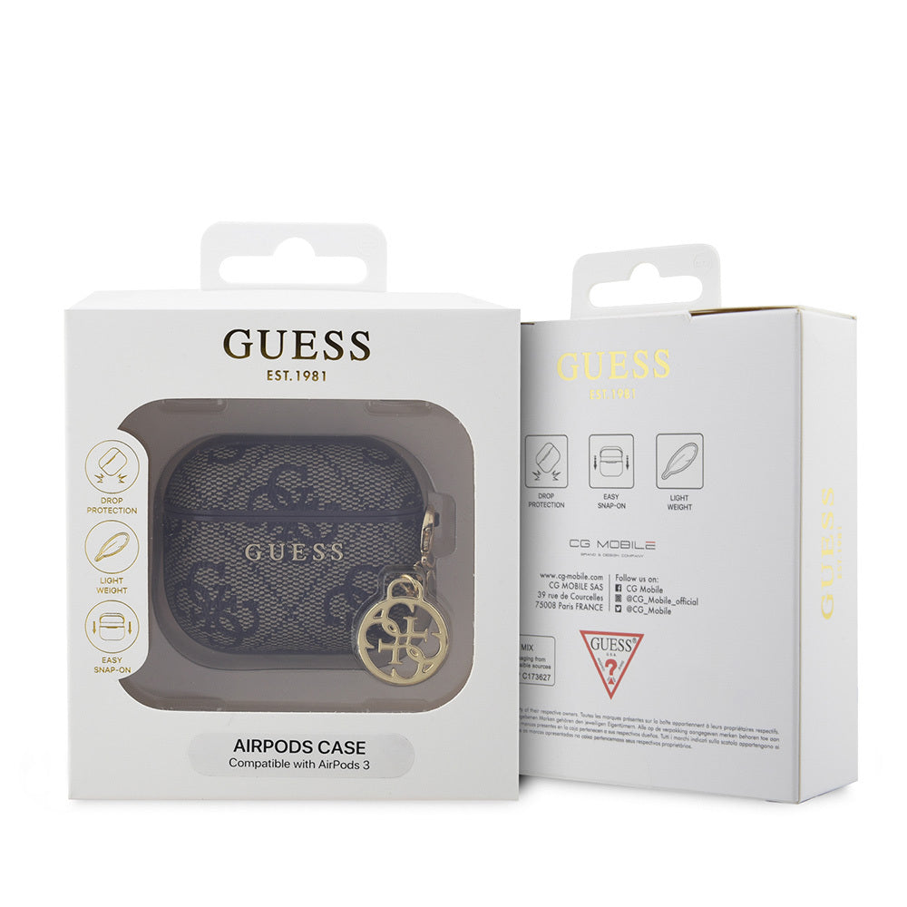 Apple Airpods 3rd Generation Case Guess Original Licensed PU Leather 4G Patterned 4G Plain Strap Case Black