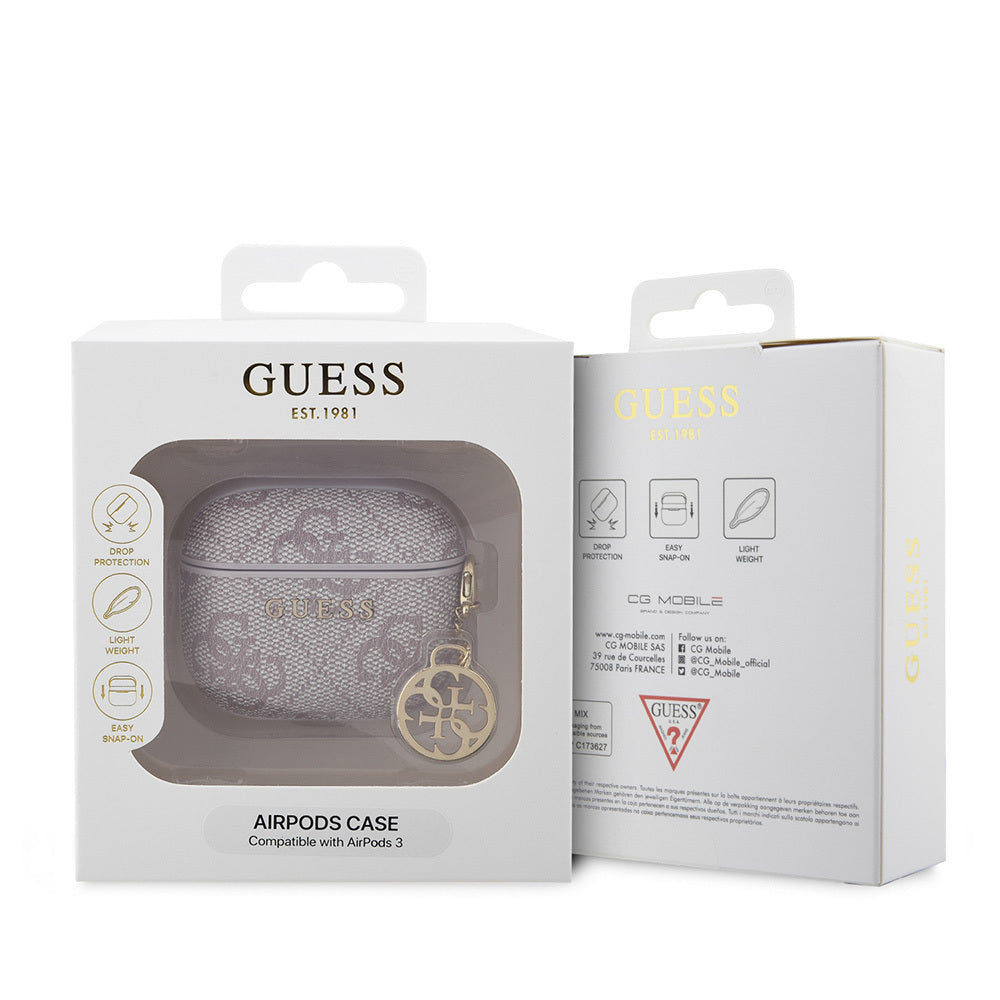 Apple Airpods 3rd Generation Case Guess Original Licensed PU Leather 4G Patterned 4G Plain Strap Case Pink