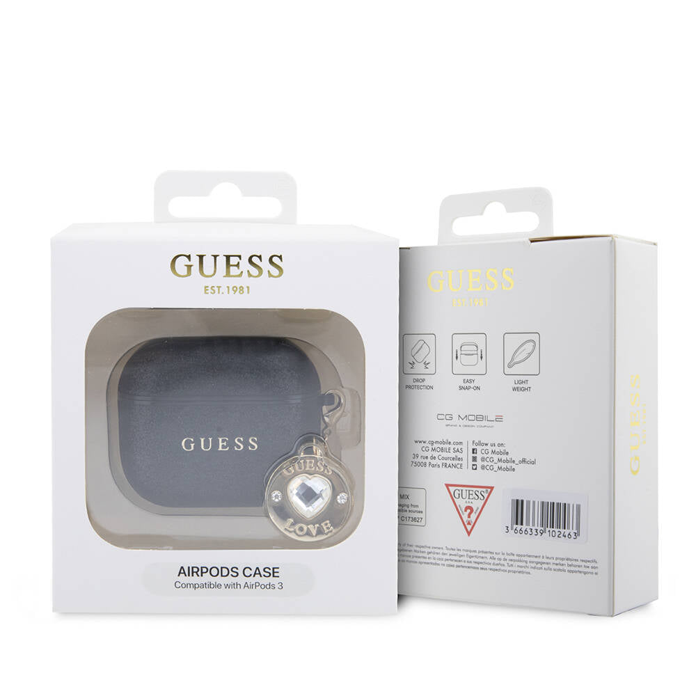 Apple Airpods 3rd Generation Case Guess Original Licensed PU Leather Blue White Striped Metal Logo Cover Black