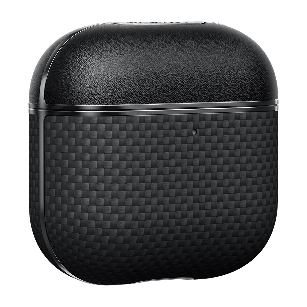 Apple Airpods 4 Kılıf 1500D Aramid Fiber Pitaka Ultra-Slim Classic Serisi Black-Grey Twill Kapak Siyah-Gri