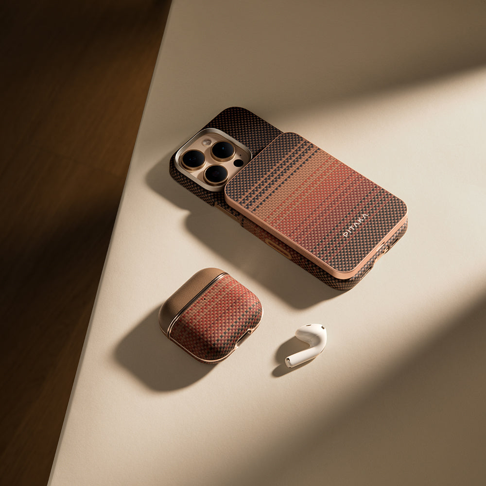 Apple Airpods 4 Case Aramid Fiber Pitaka Tactile Woven Sunset-Moonrise Series Cover Brown