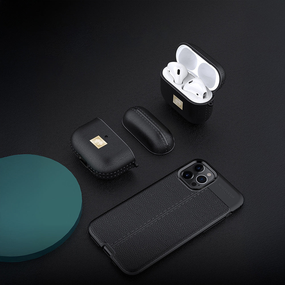 Apple Airpods 4 Case Leather Look with Strap Wlons Case Black