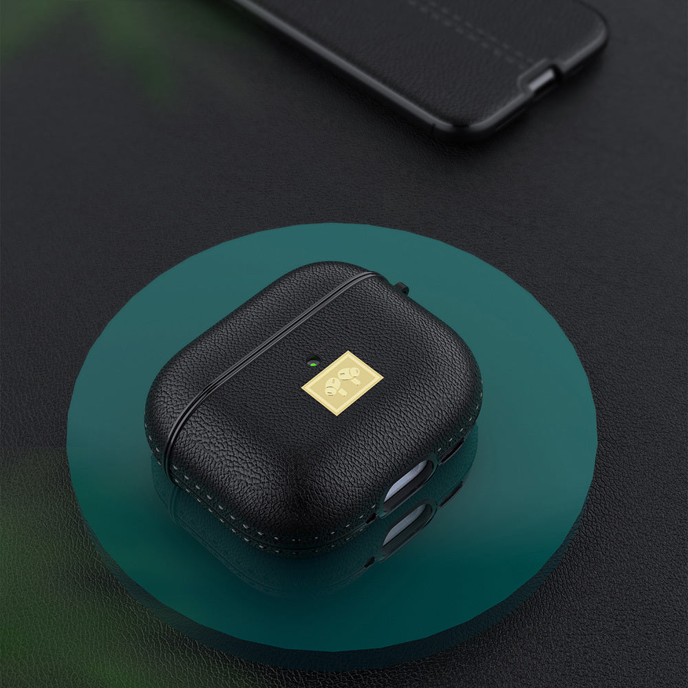 Apple Airpods 4 Case Leather Look with Strap Wlons Case Black
