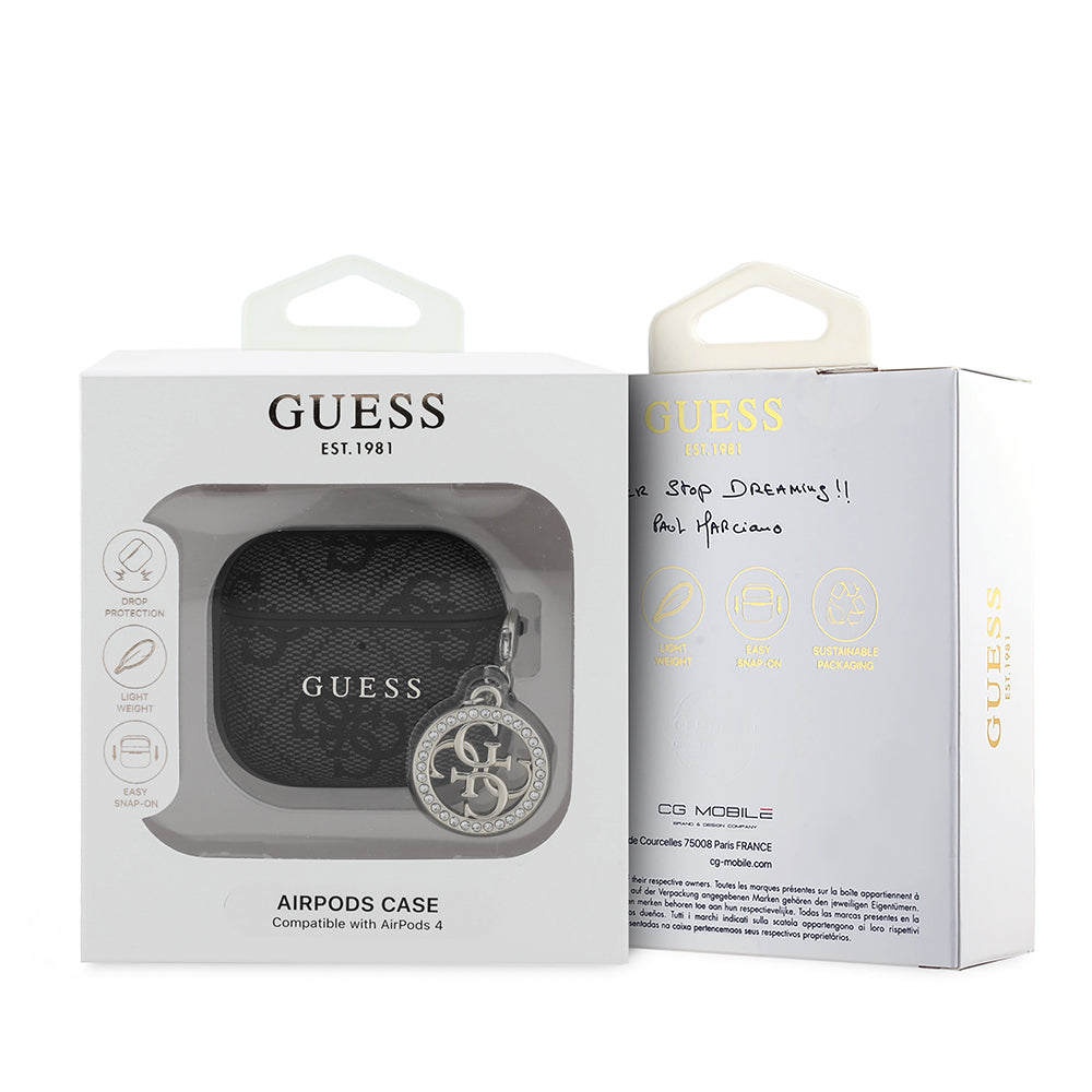 Apple Airpods 4 Case Guess Original Licensed 4G Patterned Stone 4G Ornamental Chain Cover Black