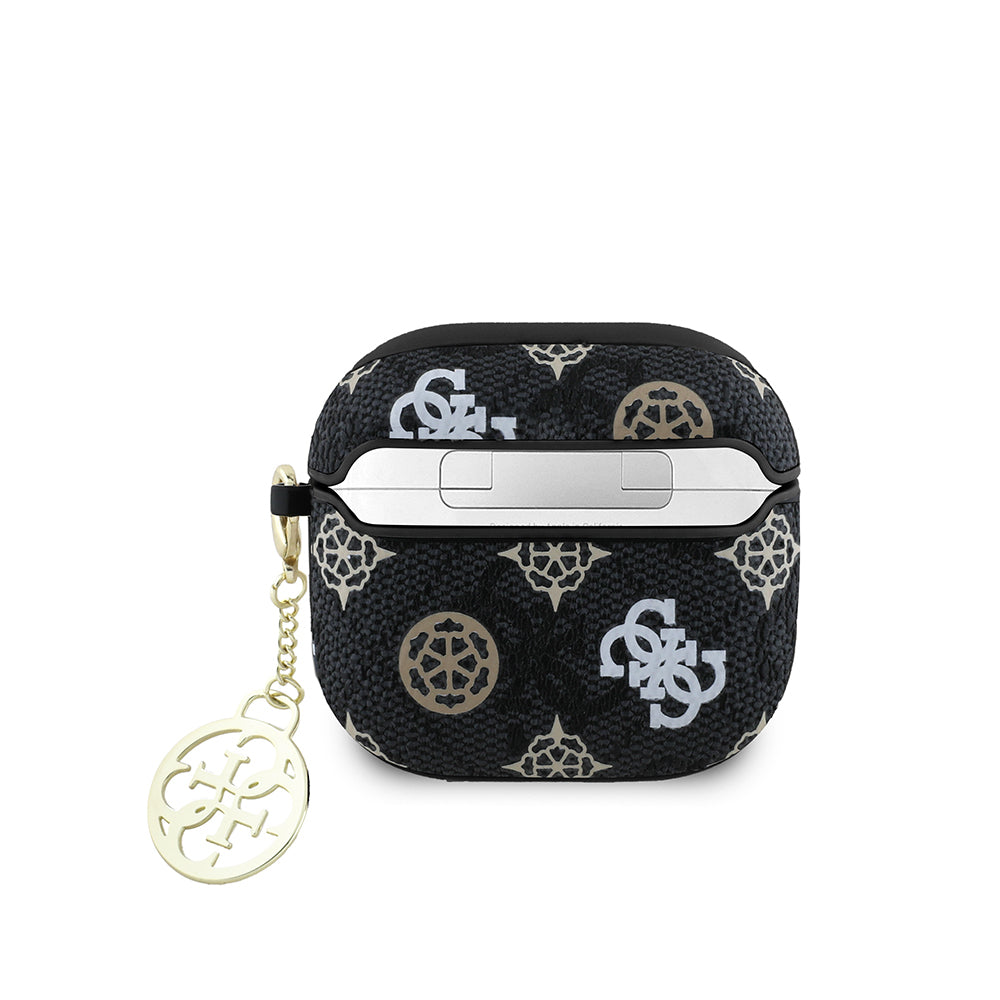 Apple Airpods 4 Case Guess Original Licensed 4G Patterned Text Logo Peony Cover Black