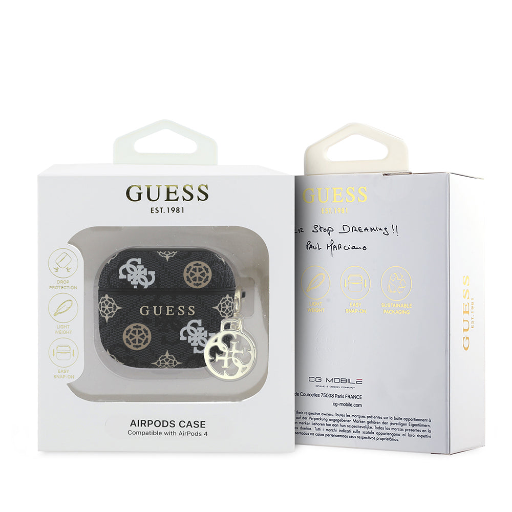 Apple Airpods 4 Case Guess Original Licensed 4G Patterned Text Logo Peony Cover Black