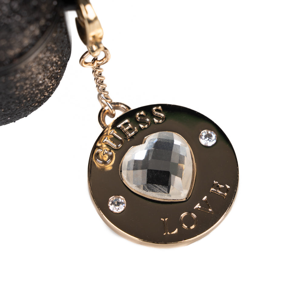 Apple Airpods 4 Case Guess Original Licensed Glitter Diamond Heart Ornament Chain Cover Black