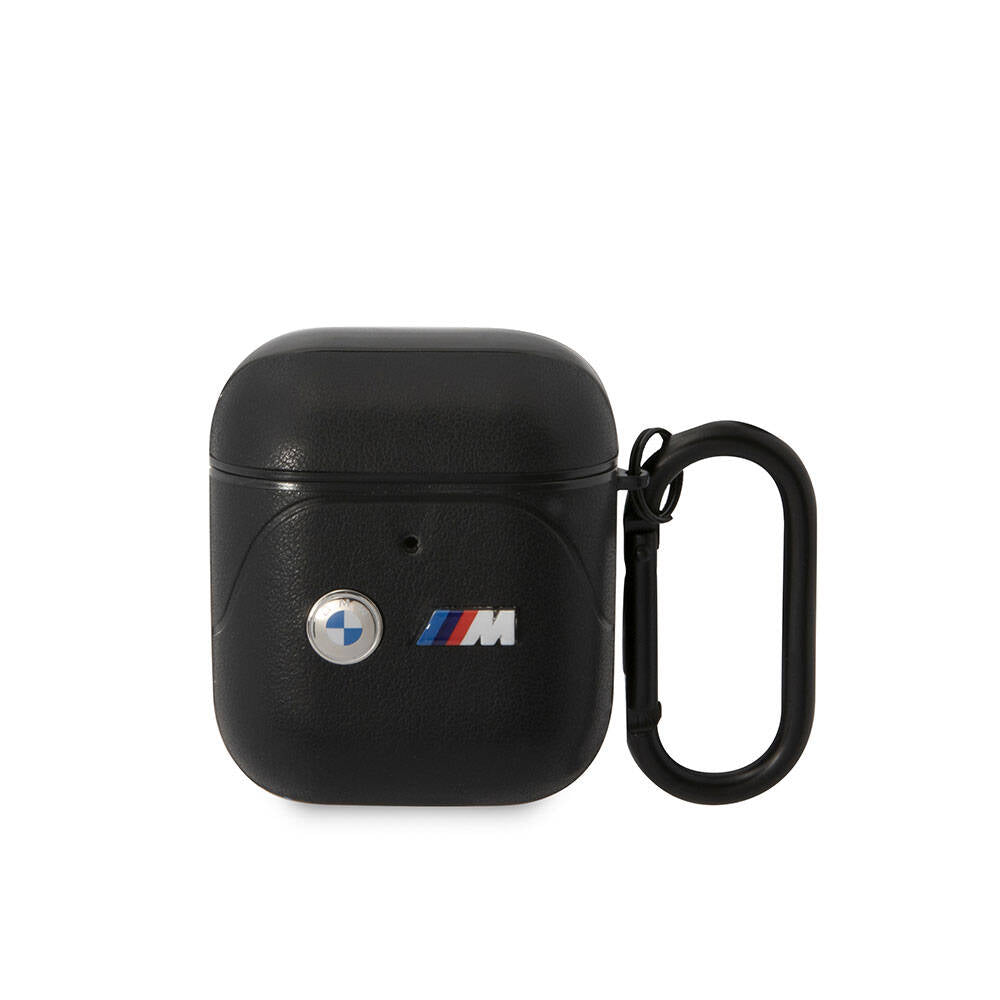 Apple Airpods Case BMW Original Licensed PU Leather Design 3 Color Striped Double Metal Logo Cover Black