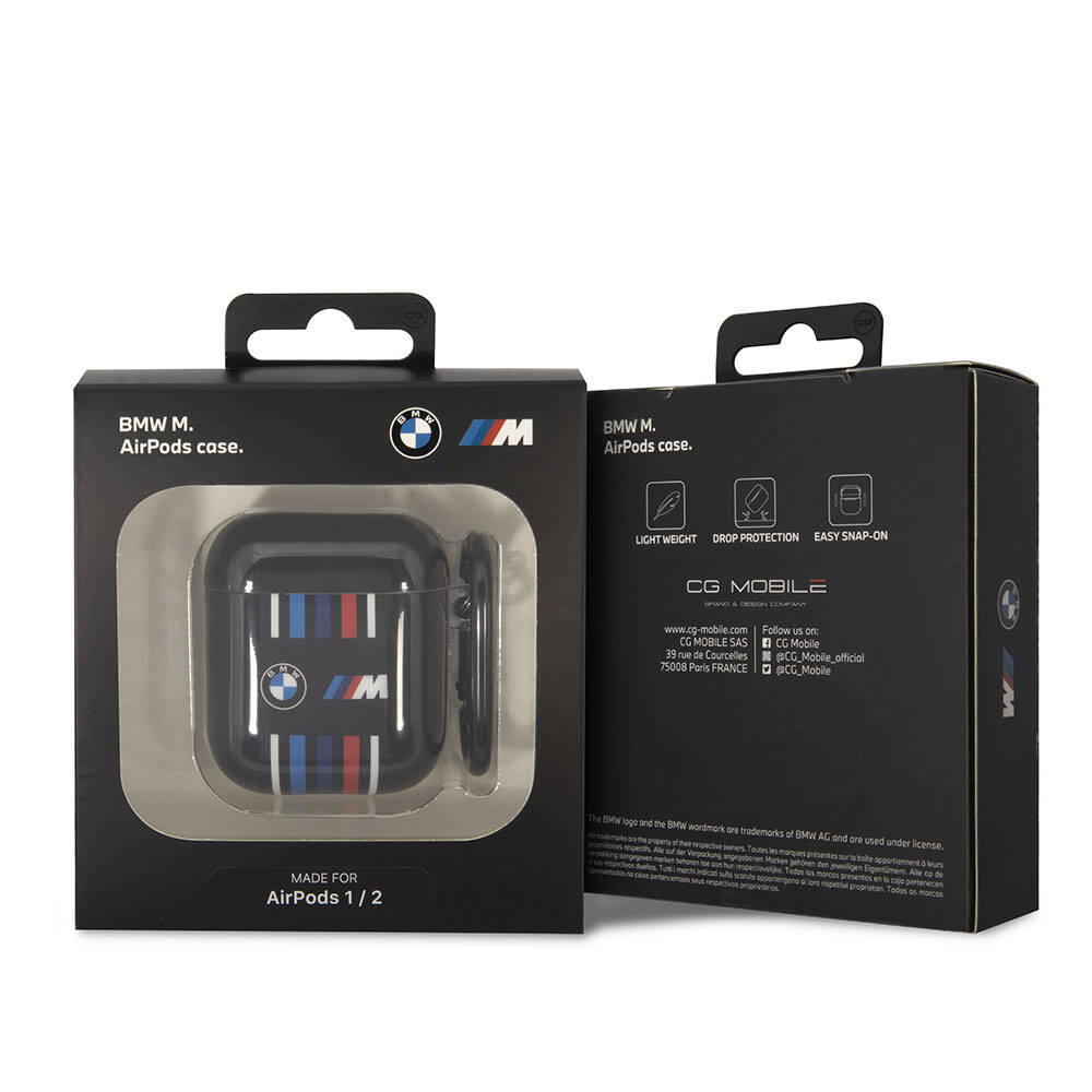 Apple Airpods Case BMW Original Licensed Multi-Color Striped Double IMD Print Logo Cover Black