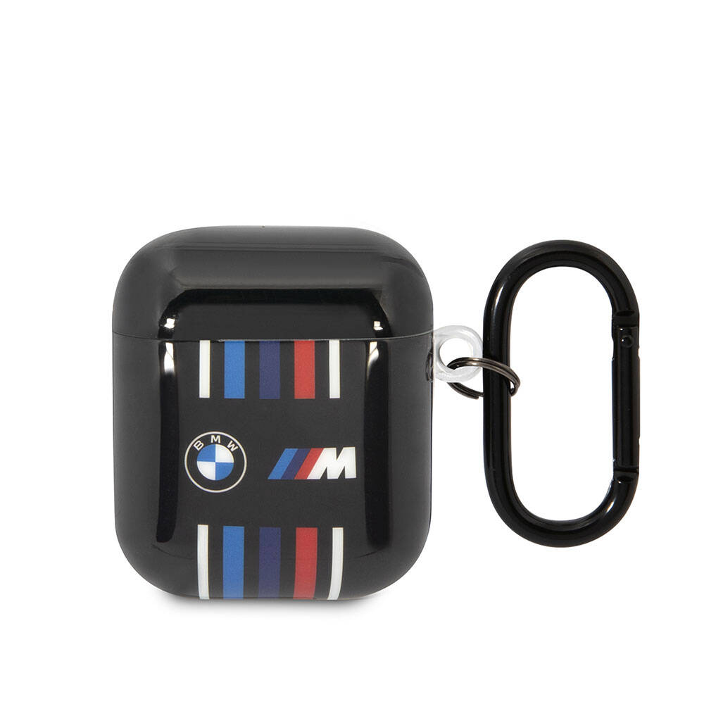 Apple Airpods Case BMW Original Licensed Multi-Color Striped Double IMD Print Logo Cover Black