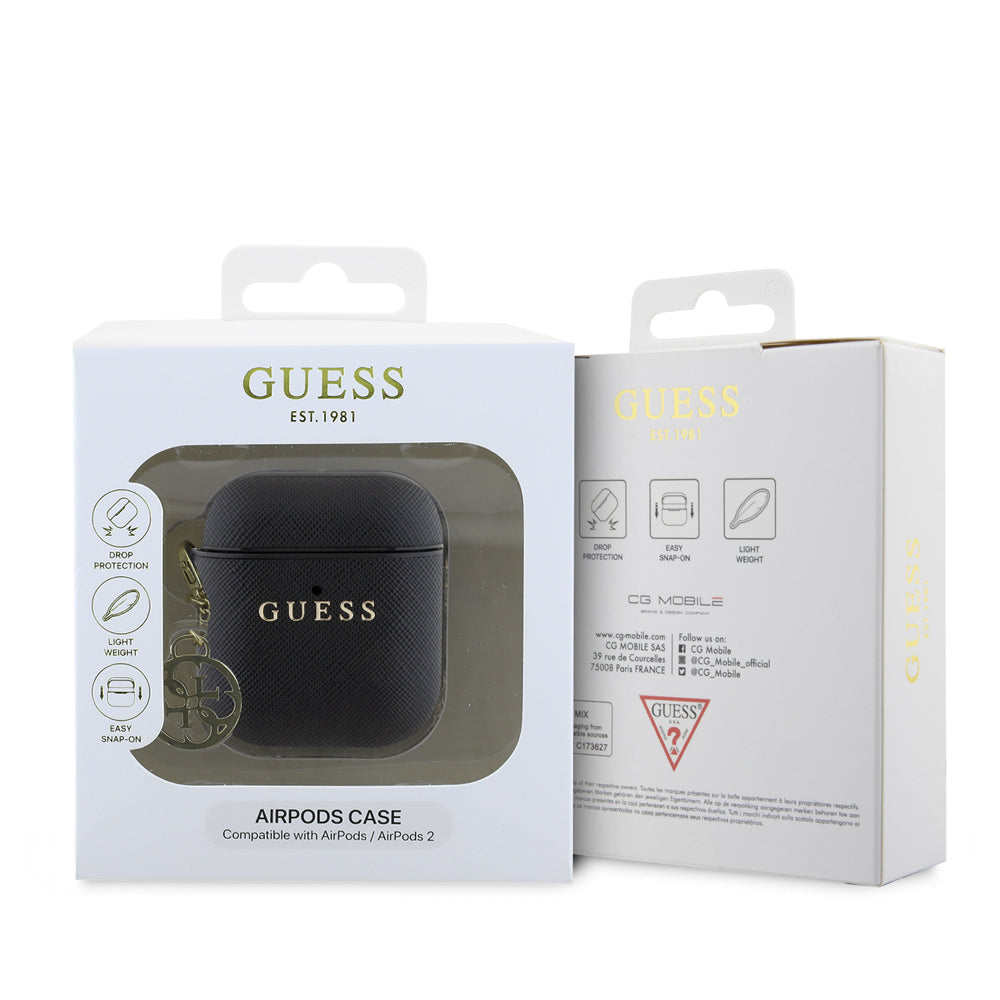 Apple Airpods Case Guess Original Licensed Textured 4G Round Ornament Chain Saffiano Case Pink