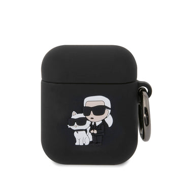 Apple Airpods Kılıf Karl Lagerfeld Orjinal Lisanslı Karl & Choupette 3D Silikon Kapak Siyah