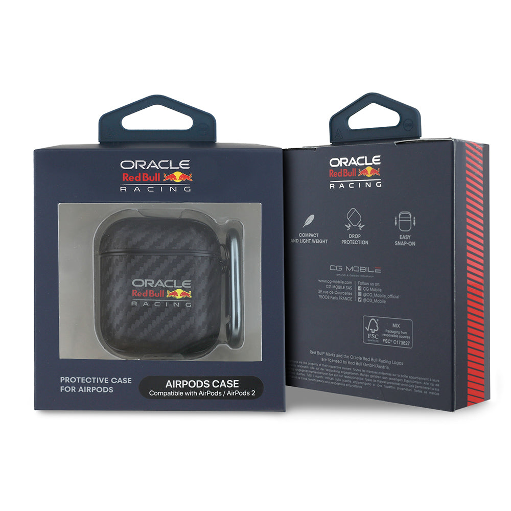 Apple Airpods Kılıf Redbull Orjinal Lisanslı PU Karbon Fiber Tasarımlı Askı Aparatlı Kapak Siyah