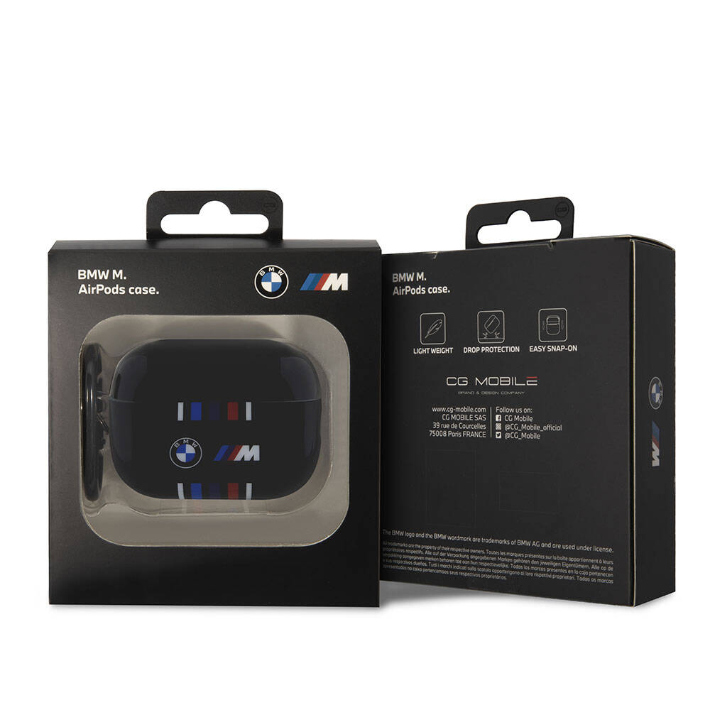 Apple Airpods Pro 2 Kılıf BMW Orjinal Lisanslı Çoklu Renkli Çizgili Çift IMD Baskı Logolu Kapak Siyah