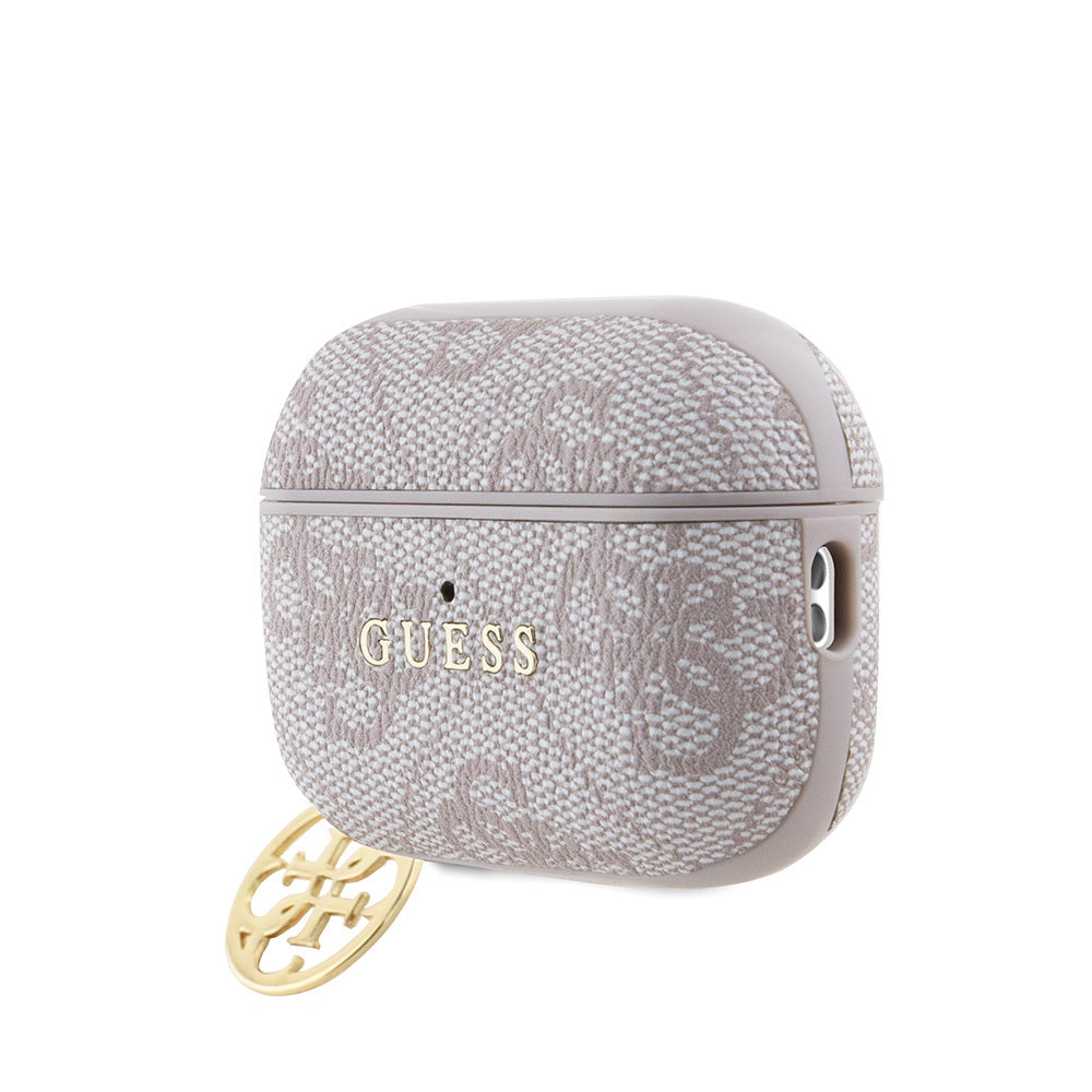 Apple Airpods Pro 2 Case Guess Original Licensed 4G Patterned Metal Classic Logo 4G Charm PU Leather Case Pink
