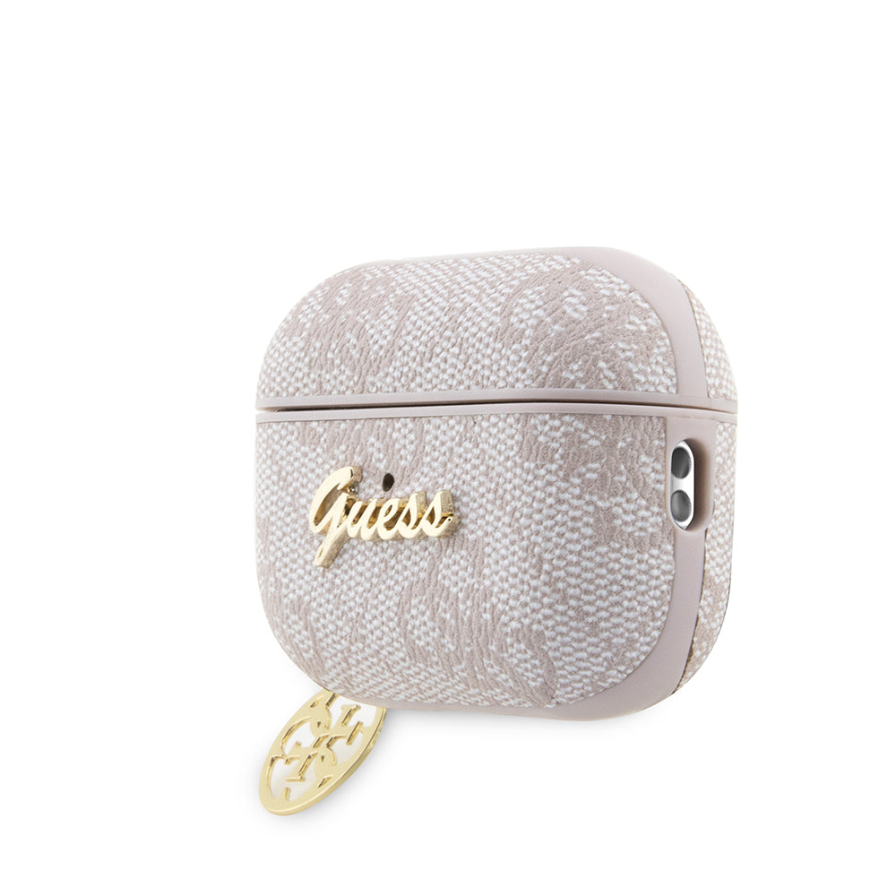 Apple Airpods Pro 2 Case Guess Original Licensed 4G Patterned Metal Script Logo 4G Charm PU Leather Cover Pink