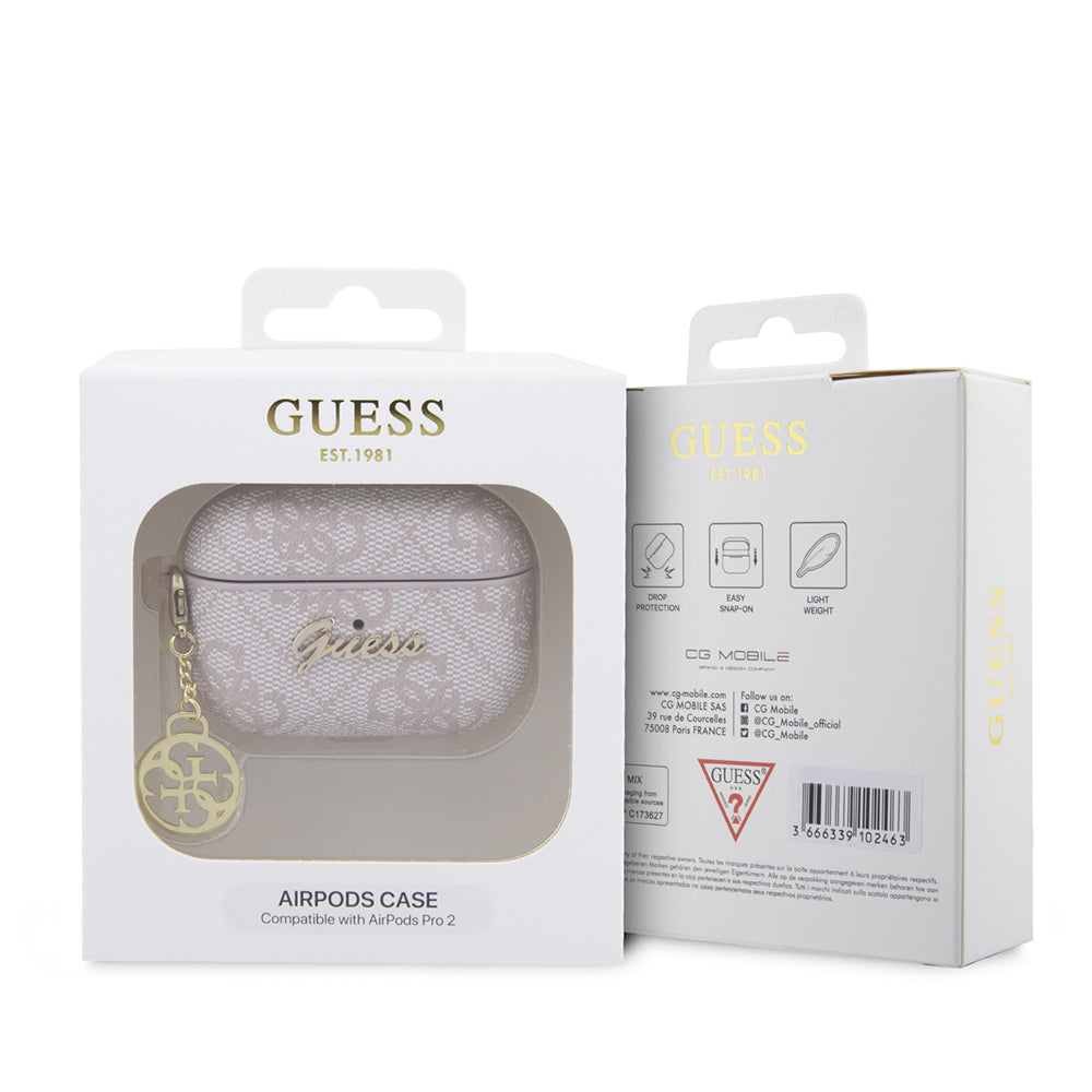 Apple Airpods Pro 2 Case Guess Original Licensed 4G Patterned Metal Script Logo 4G Charm PU Leather Cover Brown