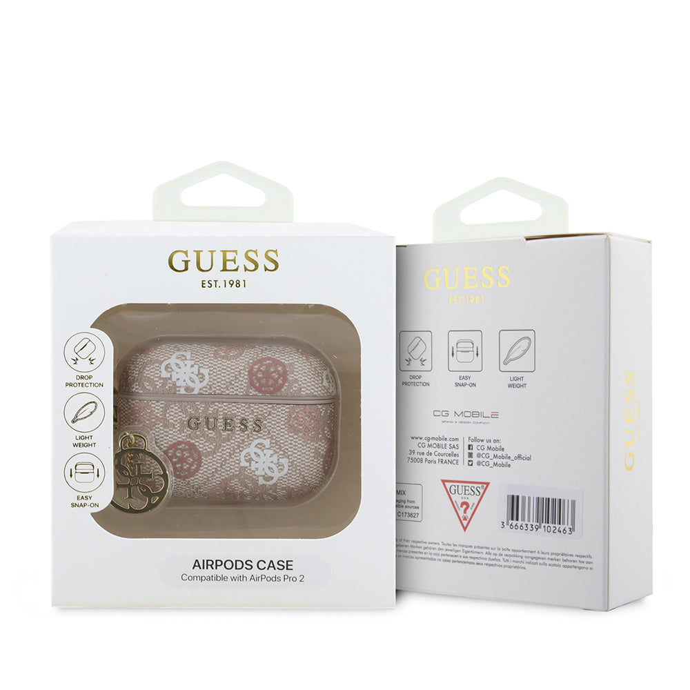 Apple Airpods Pro 2 Case Guess Original Licensed 4G Patterned Text Logo Peony Cover Pink