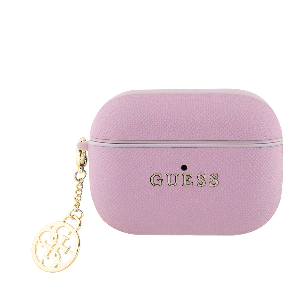 Apple Airpods Pro 2 Case Guess Original Licensed Textured 4G Round Ornament Chain Saffiano Case Black