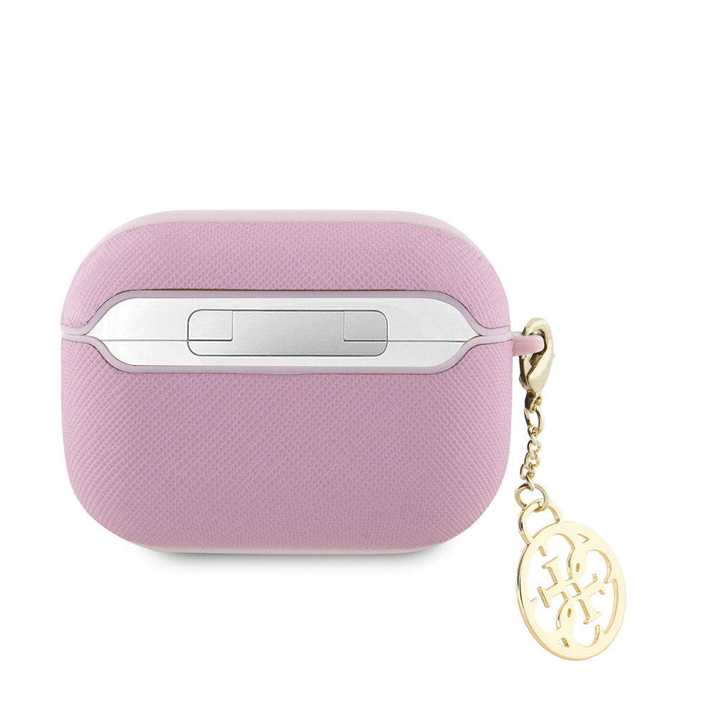 Apple Airpods Pro 2 Case Guess Original Licensed Textured 4G Round Ornament Chain Saffiano Case Pink
