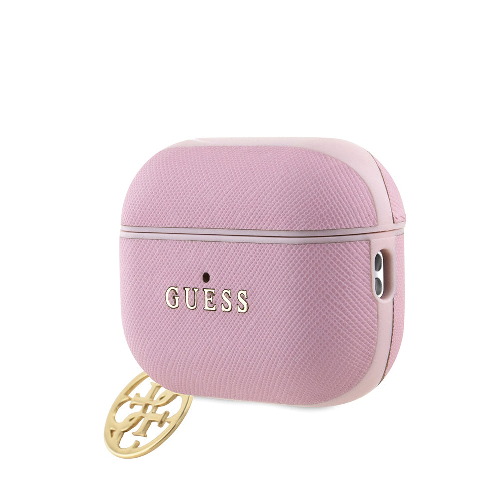 Apple Airpods Pro 2 Case Guess Original Licensed Textured 4G Round Ornament Chain Saffiano Case Black