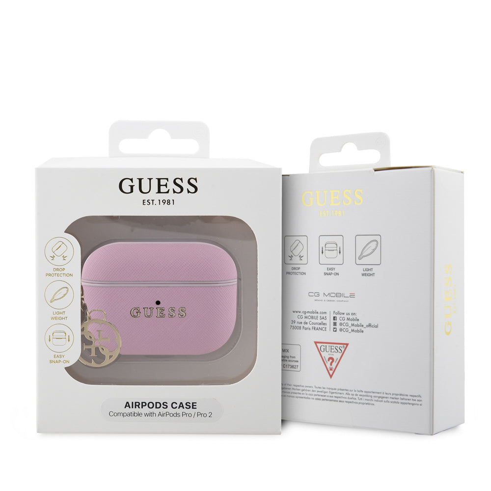Apple Airpods Pro 2 Case Guess Original Licensed Textured 4G Round Ornament Chain Saffiano Case Black