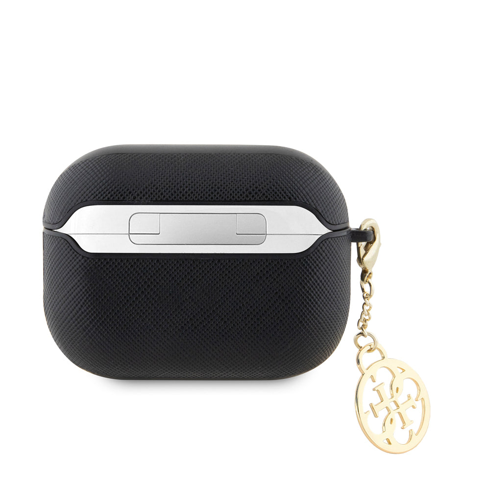 Apple Airpods Pro 2 Case Guess Original Licensed Textured 4G Round Ornament Chain Saffiano Case Black