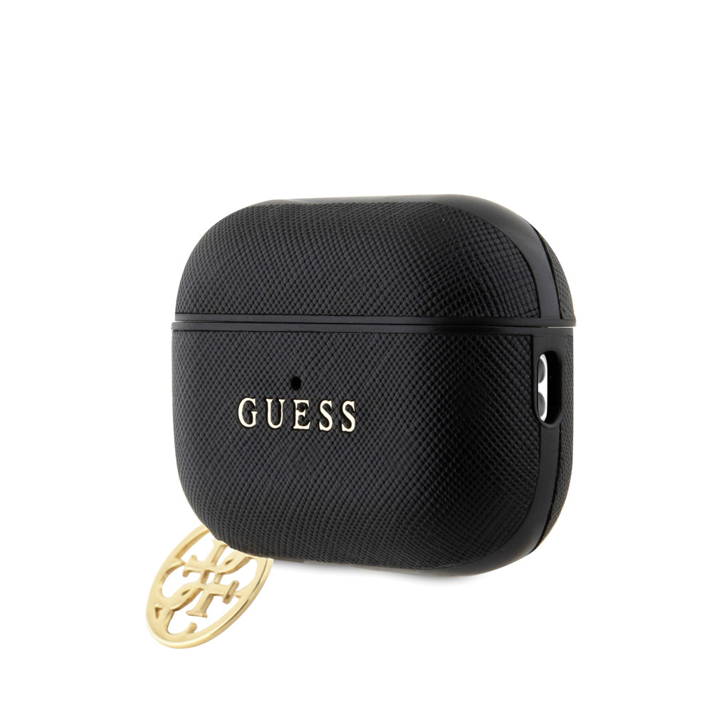Apple Airpods Pro 2 Case Guess Original Licensed Textured 4G Round Ornament Chain Saffiano Case Black