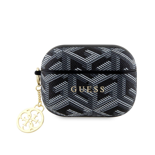 Apple Airpods Pro 2 Kılıf Guess Orjinal Lisanslı G Cube Desenli 4G Süs Zincirli Kapak Siyah
