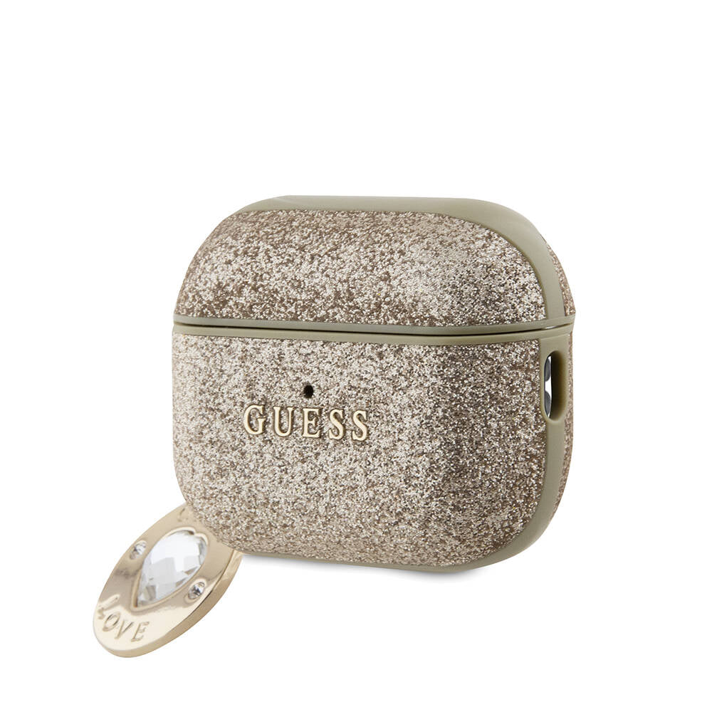 Apple Airpods Pro 2 Case Guess Original Licensed Glitter Diamond Heart Ornament Chain Cover Gold