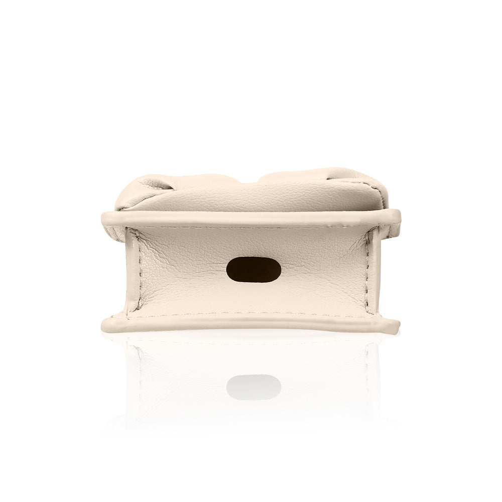 Apple Airpods Pro 2 Kılıf PU Deri Çanta Tasarımlı Taşlı Pynana Sugar Cube Serisi Kapak Bej