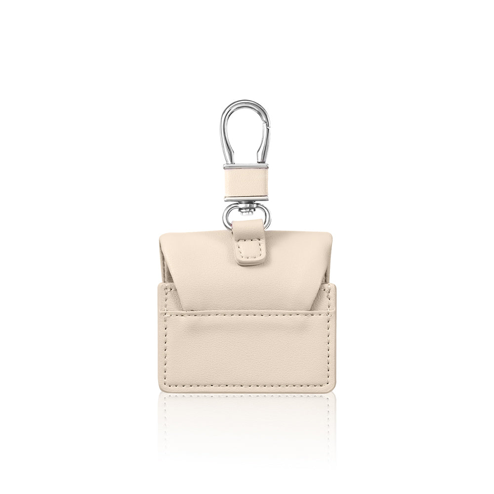 Apple Airpods Pro 2 Kılıf PU Deri Çanta Tasarımlı Taşlı Pynana Sugar Cube Serisi Kapak Bej