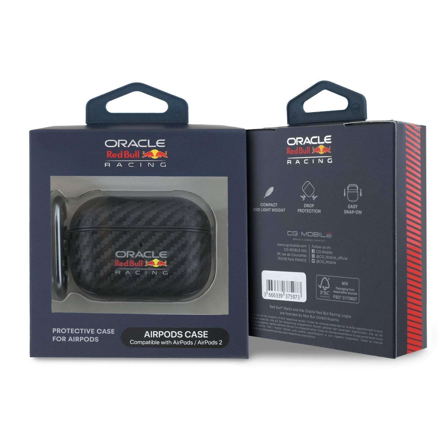 Apple Airpods Pro 2 Case Redbull Original Licensed PU Carbon Fiber Design Cover with Strap Black
